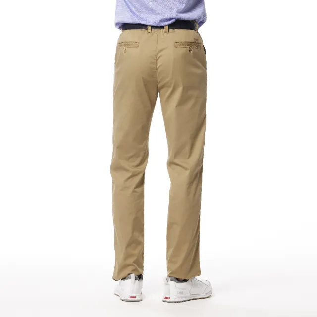 【Lynx Golf】男款彈性舒適百搭大地色系混紡材質素面款式平面休閒長褲(卡其色)