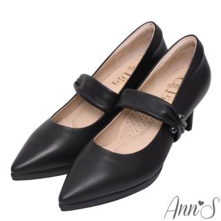 【Ann’S】跟鞋初學者!頂級綿羊皮瑪莉珍防水臺尖頭跟鞋6.5cm(黑)