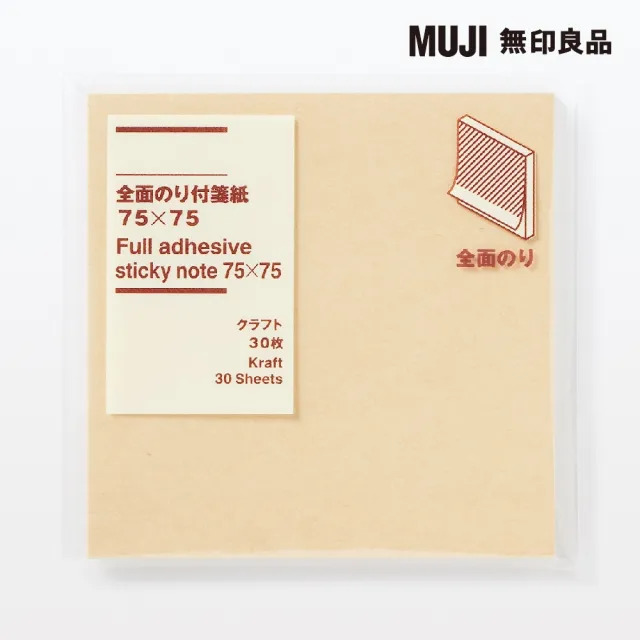 【MUJI 無印良品】便利貼/整面可黏貼式/75×75 原色.30張