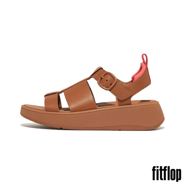 【FitFlop】F-MODE全新厚底皮革漁夫涼鞋-女(駝色/玫瑰珊瑚色)