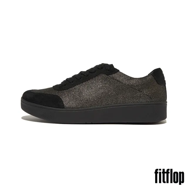 【FitFlop】RALLY 金屬亮粉帆布休閒鞋-女(靚黑色)