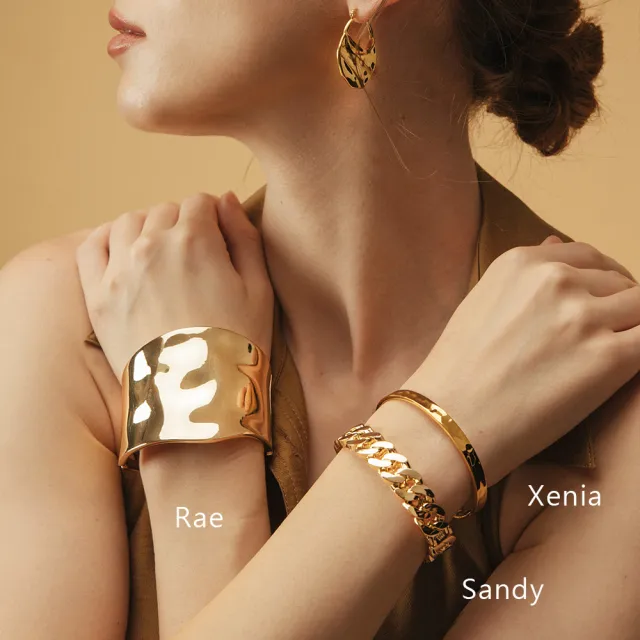 【CReAM】Xenia鍍18K金色輕奢波紋捶紋簡約手鐲女手環(生日 禮物 送禮 禮盒)