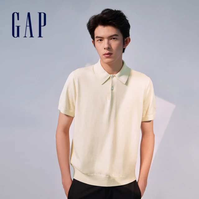【GAP】男裝 短袖POLO衫 絨感針織系列-米色(890973)