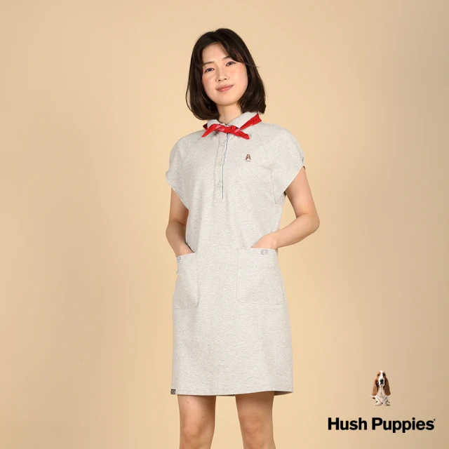 Hush Puppies 女裝 洋裝 素色半開襟寬袖POLO領針織洋裝(麻灰 / 43215106)