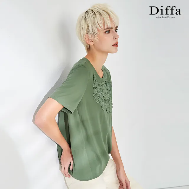 【Diffa】蕾絲貼花設計針織衫-女
