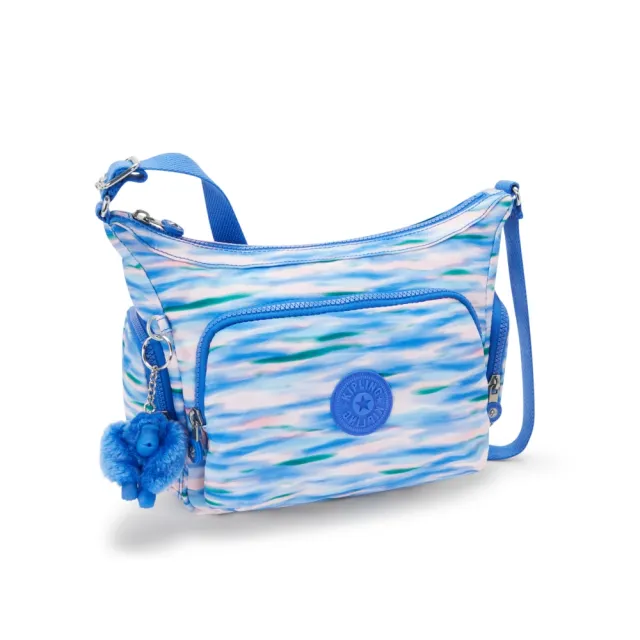 【KIPLING官方旗艦館】藍粉海洋波紋印花輕巧多袋實用側背包-GABB S