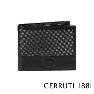 【Cerruti 1881】限量2折 義大利頂級小牛皮6卡短夾皮夾 CEPU05554M 全新專櫃展示品(黑色 贈禮盒提袋)