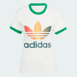 【adidas 愛迪達】上衣 女款 短袖上衣 運動 三葉草 GRADIENT CALI T 白綠藍 IS0310