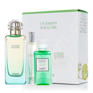 【Hermes 愛馬仕】尼羅河花園中性淡香水三入禮盒-100ml+小香水15ml+沐浴精40ml(平行輸入)