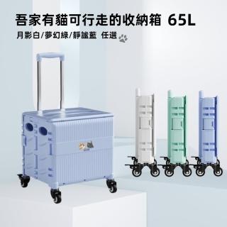 【A&R】吾家有貓多功能四輪折疊購物車 65L 三色任選(萬向輪 大容量 手推車 手拉車 收納車 拉桿 買菜 露營)