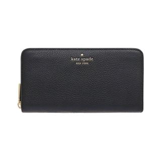 【KATE SPADE】簡約黑小桃心鵝卵石皮革拉鍊長夾(WLR00392-001)