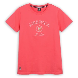 【Hush Puppies】女裝 T恤 經典HP造型繡花短袖T恤(玫紅 / 43211104)