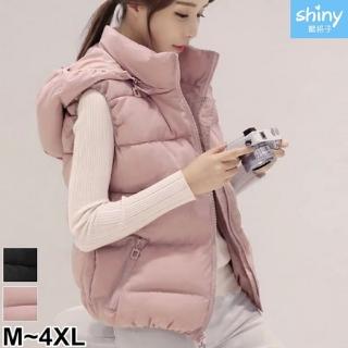 【Shiny 藍格子】可拆卸連帽羽絨棉襖背心馬甲外套 V9296 現+預(女裝)