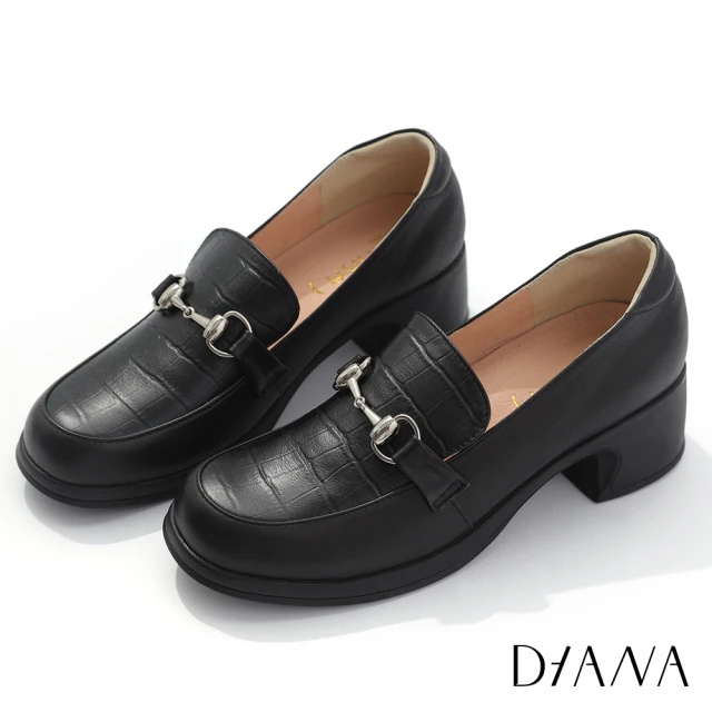 DIANA 4cm柔軟水染牛皮交織扭轉設計牛津鞋(黑)優惠推