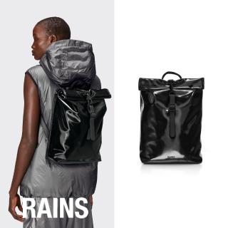 【RAINS官方直營】Rolltop Rucksack Mini 經典防水捲蓋後背包(人氣配色 夜幕亮黑)