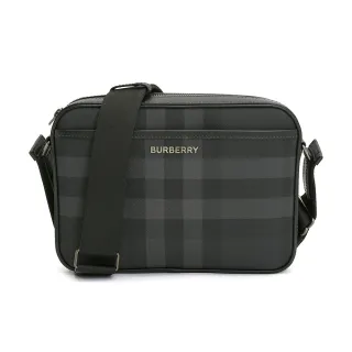 【BURBERRY 巴寶莉】Muswell 經典格紋印花帆布斜背包(炭灰色)