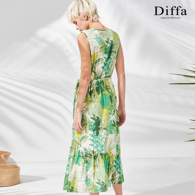 【Diffa】綠花背心式連身洋裝-女