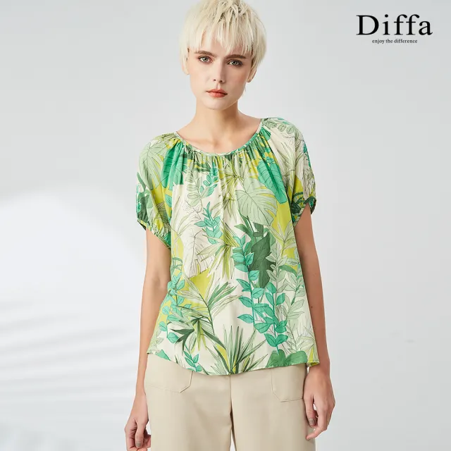 【Diffa】綠花拉克蘭袖設計上衣-女