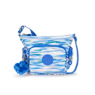 【KIPLING官方旗艦館】『牛角包』藍粉海洋波紋印花小巧多層側背包-GABBIE MINI