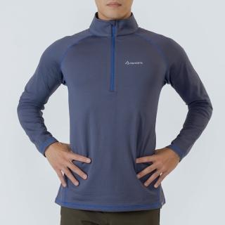 【TAKODA】Maka 環保方格刷毛拉鍊保暖衣 男款 灰藍(高效蓄熱/吸濕排汗/抗菌吸臭)