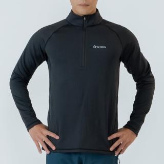 【TAKODA】Maka 環保方格刷毛拉鍊保暖衣 男款 黑色(高效蓄熱/吸濕排汗/抗菌吸臭)