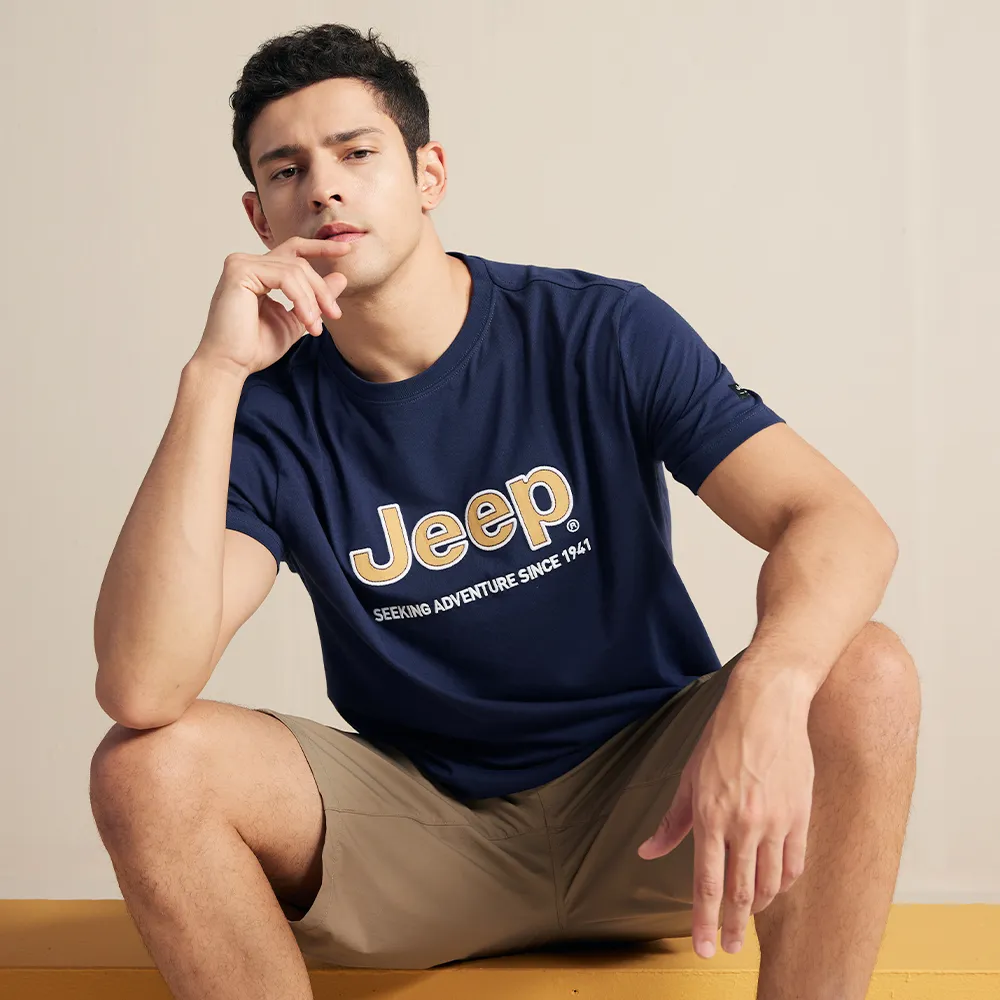 【JEEP】男裝 經典品牌LOGO短袖T恤(深藍)