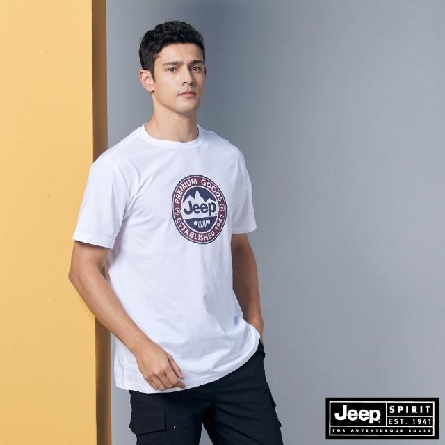 【JEEP】男裝 純棉休閒LOGO短袖T恤(白色)