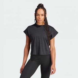 【adidas 愛迪達】上衣 女款 短袖上衣 運動 STUDIO T-SHIRT 黑 IP1860