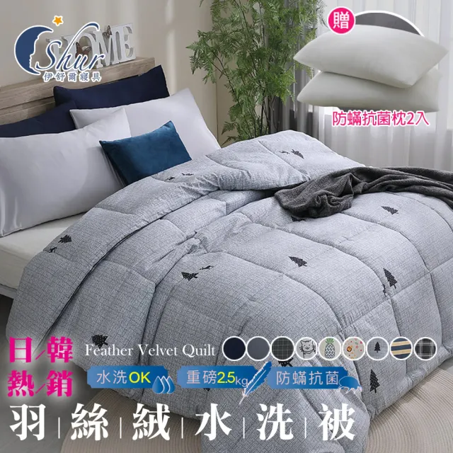 【ISHUR 伊舒爾】買1送2 韓系經典可水洗羽絲絨被 雙人2.5kg 多款任選(贈防蹣抗菌枕2入/水洗被/棉被)