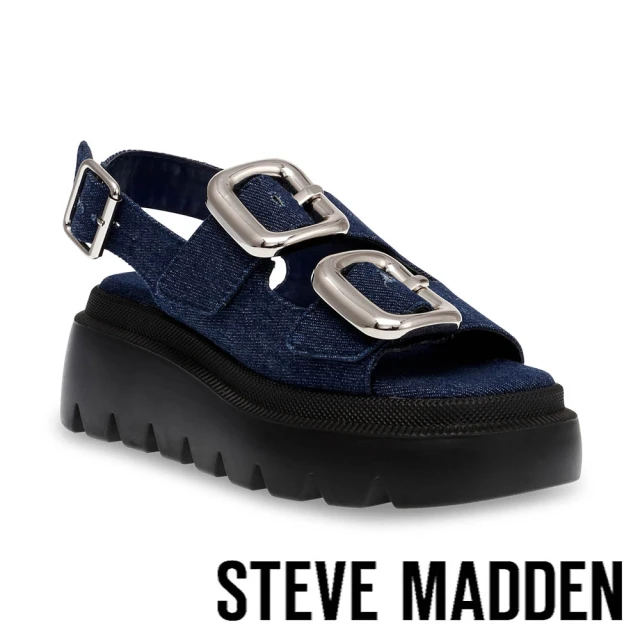 STEVE MADDEN TRANSPORTER 扣寬帶厚底休閒涼鞋(藍色)