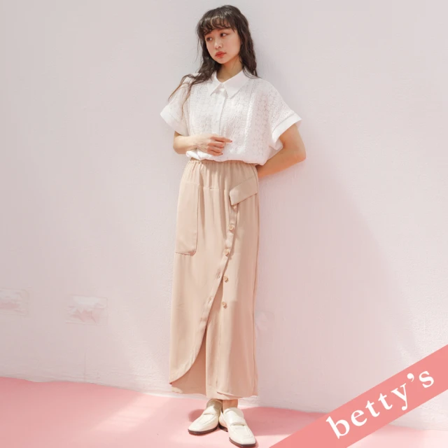 betty’s 貝蒂思 腰鬆緊斜片排釦雪紡褲裙(卡其色)