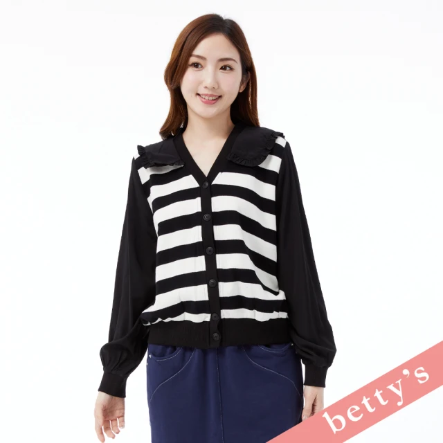 betty’s 貝蒂思 公主領條紋拼接開襟上衣(黑色)