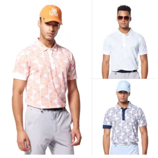 【Lynx Golf】男款吸排抗UV涼感機能右袖Lynx字樣凸字繡花線條排列印花短袖POLO衫/高爾夫球衫(三色)