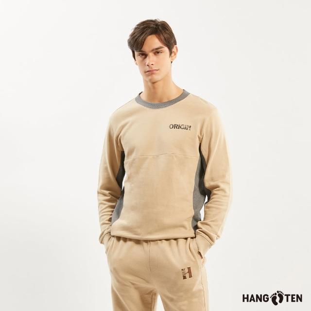 【Hang Ten】男裝-雙色拼接大學T(卡其)
