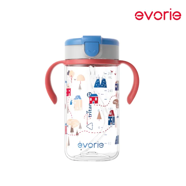 【Evorie】Tritan 200mL+300mL雙色學飲吸管水杯組(總代理公司貨/微笑水杯)