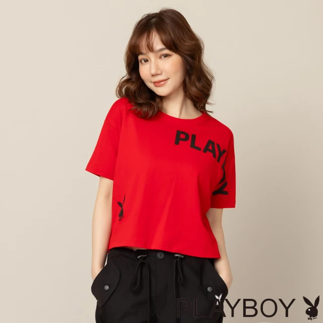 PLAYBOY 字母印花休閒短版TEE(紅色)