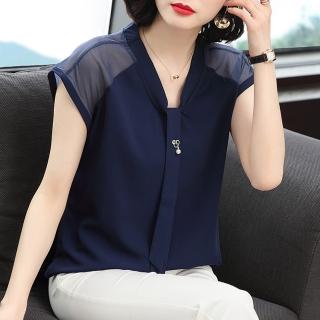 【Paiya 派亞】雪紡衫女夏短袖新款洋氣寬鬆小衫時尚大碼中年媽媽裝半袖寬鬆(M-4XL)