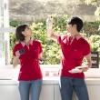 【LEIDOOE】深紅搭配線條假兩件女款短袖POLO衫(76262)