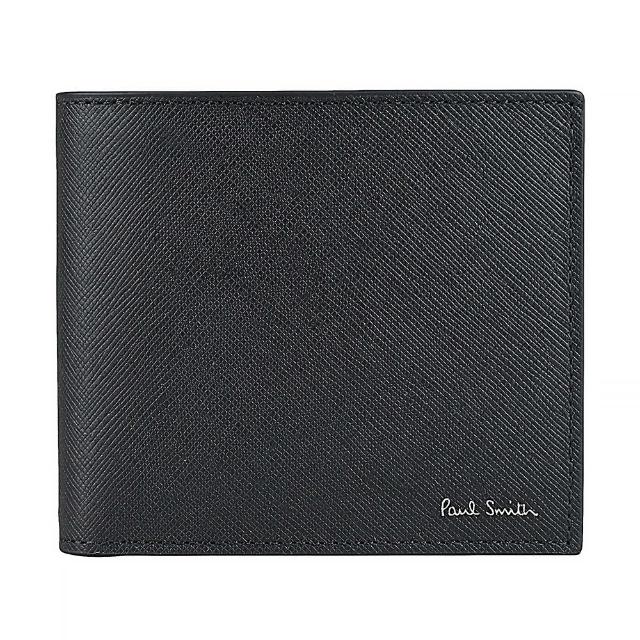 【Paul Smith】PAUL SMITH簽名燙銀LOGO防刮牛皮熱氣球圖案8卡對折短夾(黑)