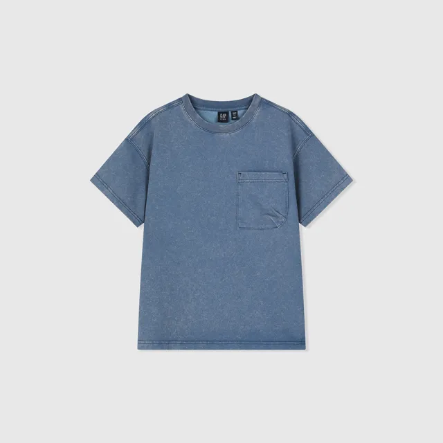 【GAP】男童裝 Logo印花圓領短袖T恤 復古水洗系列-深藍色(401274)