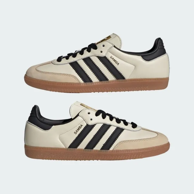 【adidas 愛迪達】Samba OG W 女 休閒鞋 運動 經典 復古 德訓鞋 皮革 麂皮 流行 穿搭 米黑(ID0478)