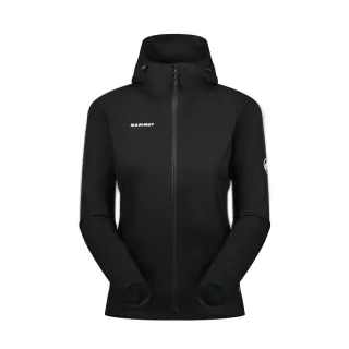 【Mammut 長毛象官方直營】GRANITE SO Hooded Jacket AF W 防潑水軟殼連帽外套 黑/白 女款 #1011-00332