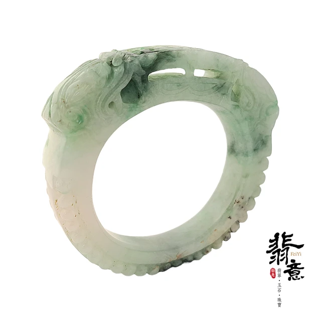 翡意 天然翡翠A貨玉鐲花青貴妃雕鐲(17.4圍/內徑長56.4mm短48.4mm)