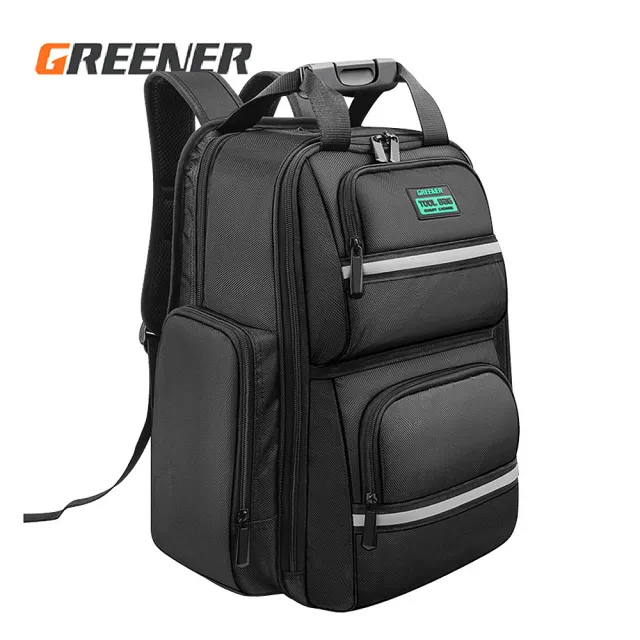 【GREENER】多功能工具後背包(加厚耐用/大容量/電腦包/工具收納/帆布工作包/雙肩工具包/電工專用)