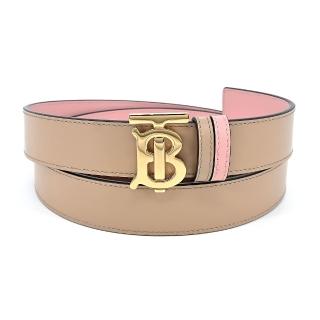 【BURBERRY 巴寶莉】TB LOGO皮革雙面兩用皮帶(米色)