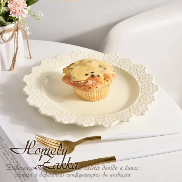 【Homely Zakka】法式浪漫花邊浮雕陶瓷餐盤碗餐具_圓形淺盤(湯盤 餐具 餐盤 盤子 器皿 碗盤)