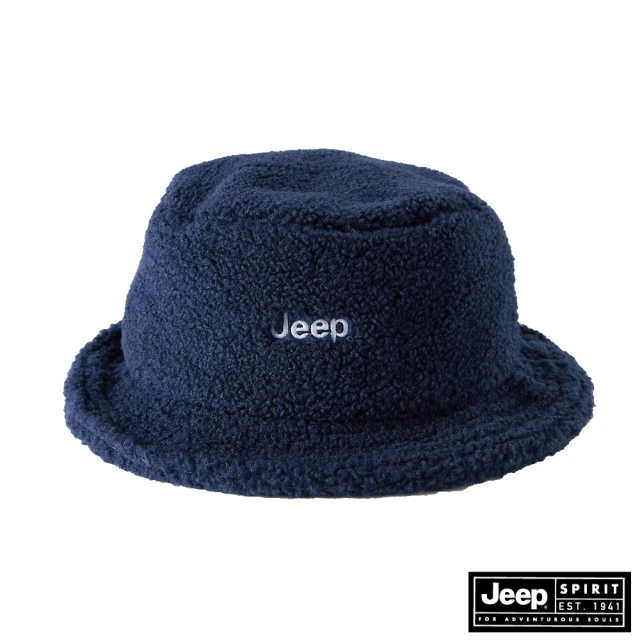 【JEEP】經典LOGO素面羔羊毛漁夫帽(深藍)