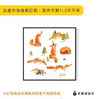 【菠蘿選畫所】小狐狸日常-25x25cm(秋季可愛狐狸插畫裝飾掛畫/兒童房動物裝飾畫/臥室佈置掛畫)
