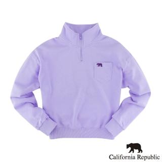 【California Republic】口袋LOGO熊短版拉鍊立領大學T(女版)
