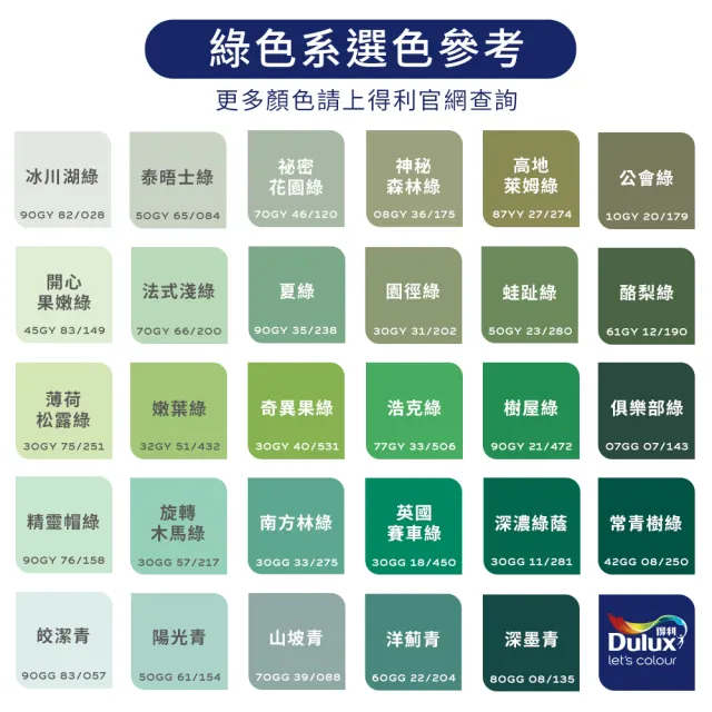 【得利】Dulux官方旗艦店★A922 全效水泥漆 精選綠色系 電腦調色（3公升裝）｜客製化調色漆(油漆)
